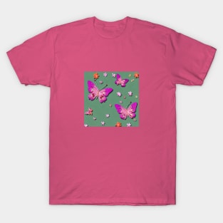 Pink Butterfly Design T-Shirt